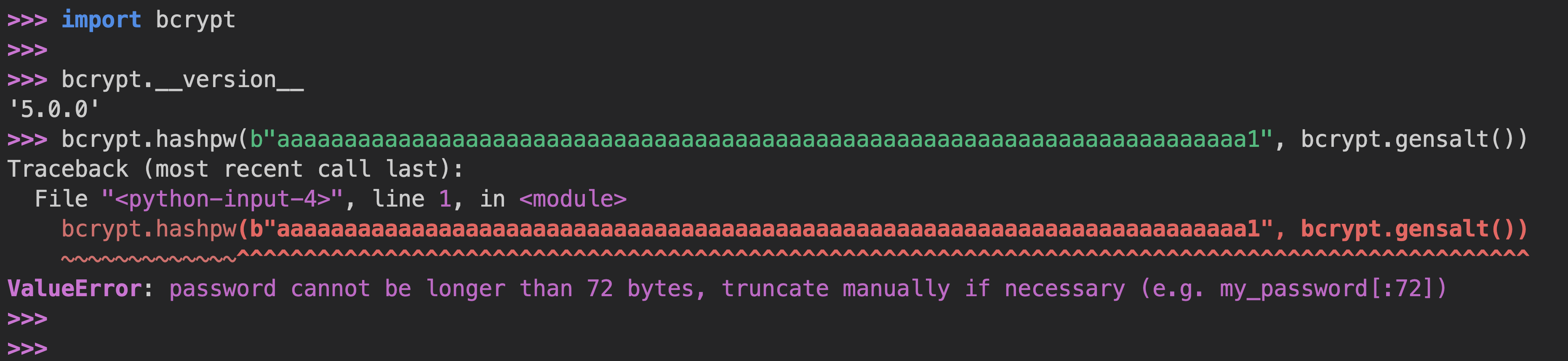 bcrypt.hashpw raises an error since version 5.0.0