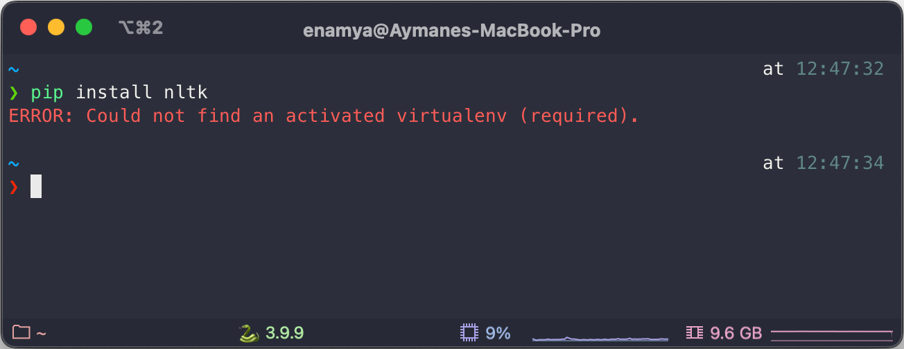 ERROR: Could not find an activated virtualenv (required).